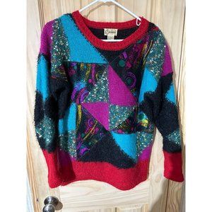Vintage Carducci Womens 80s 90s Mohair Funky Patchwork Shoulder Pads Size M